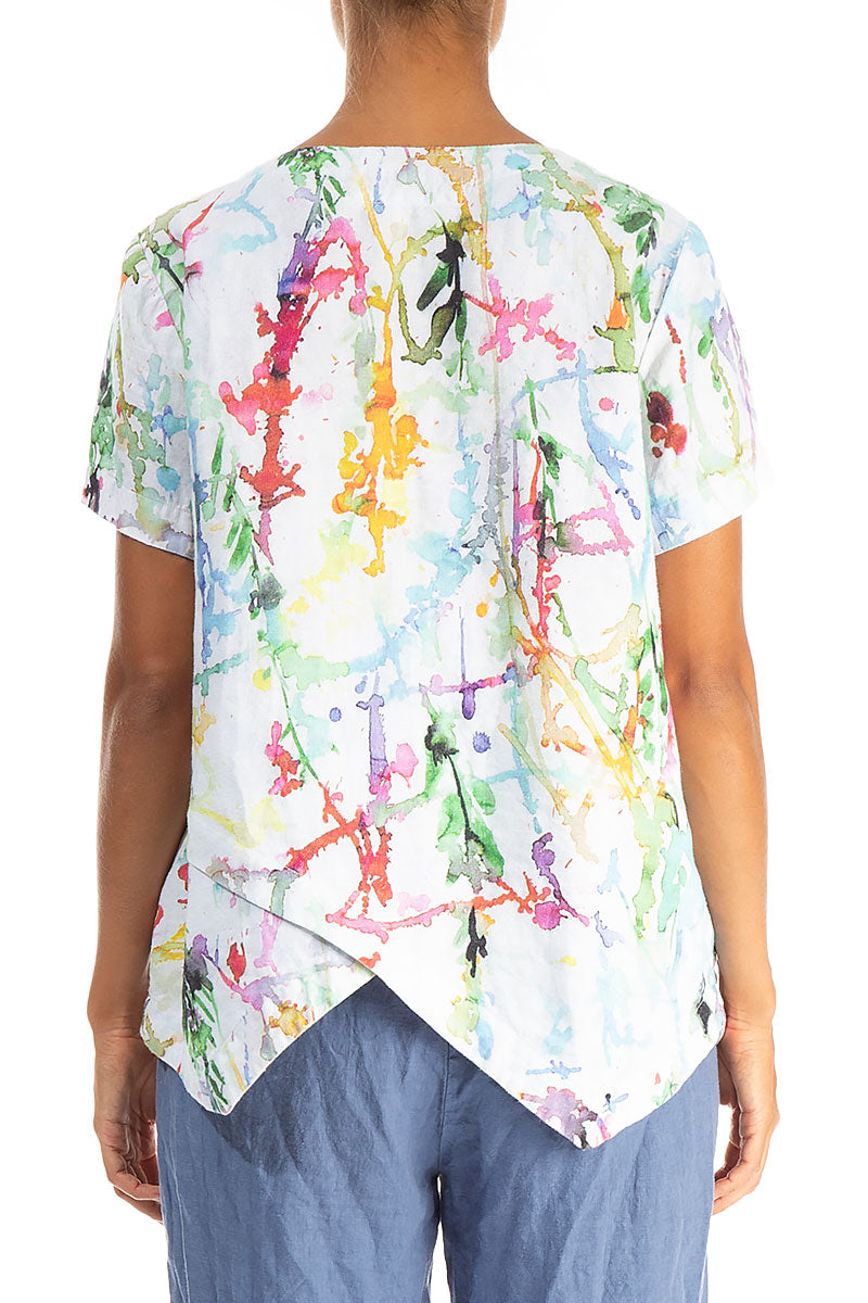 Angled Hem Colour Splash Linen Top 2