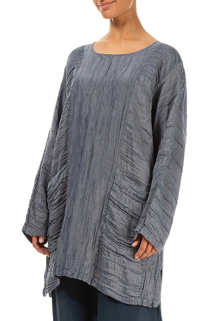 Anthracite Crinkled Silk Linen Tunic 3