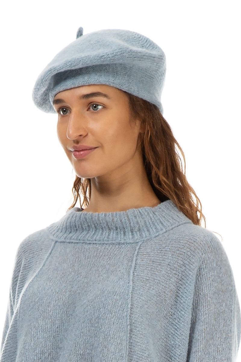 Silver Blue Knitted Wool Beret