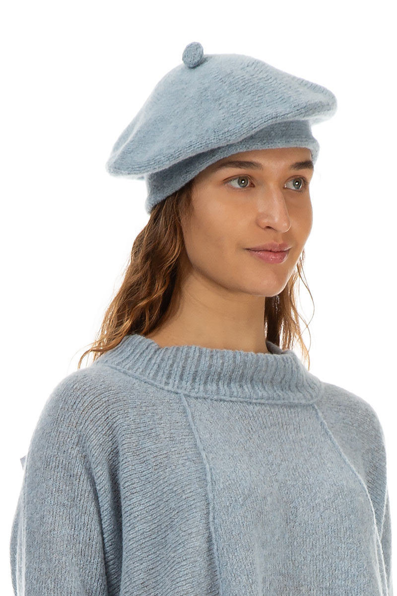Silver Blue Knitted Wool Beret