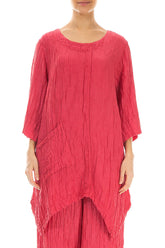 Asymmetric Crinkled Raspberry Silk Linen Tunic 1