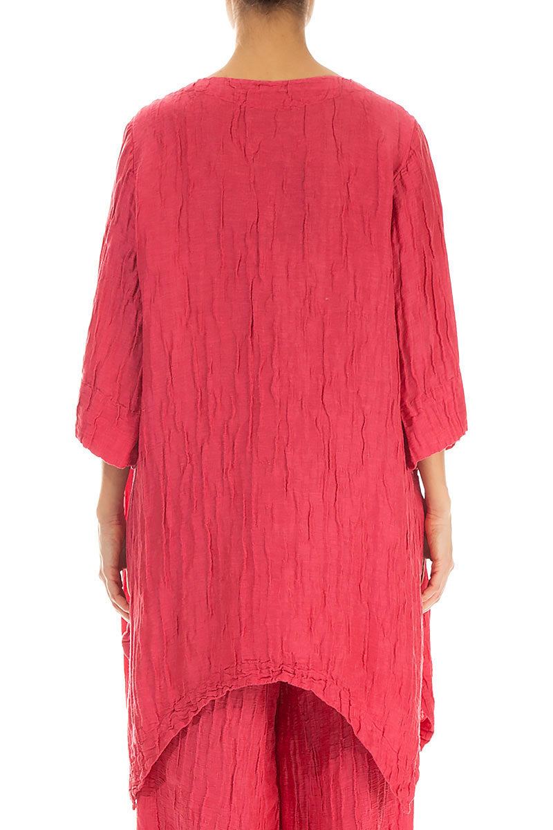 Asymmetric Crinkled Raspberry Silk Linen Tunic 2