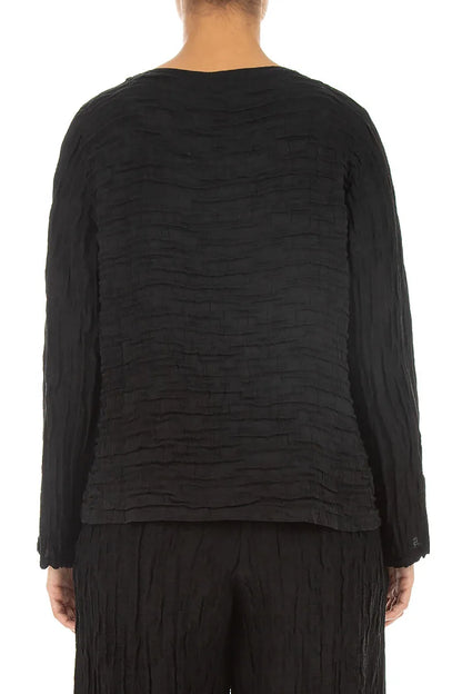 Asymmetric Black Crinkled Silk Linen Blouse 2