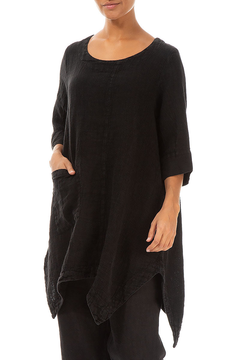 Asymmetric Black Linen Tunic 4