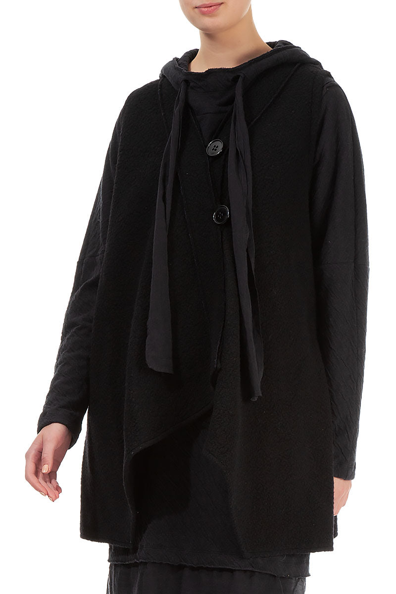 Asymmetric Black Plush Wool Cotton Gilet 4