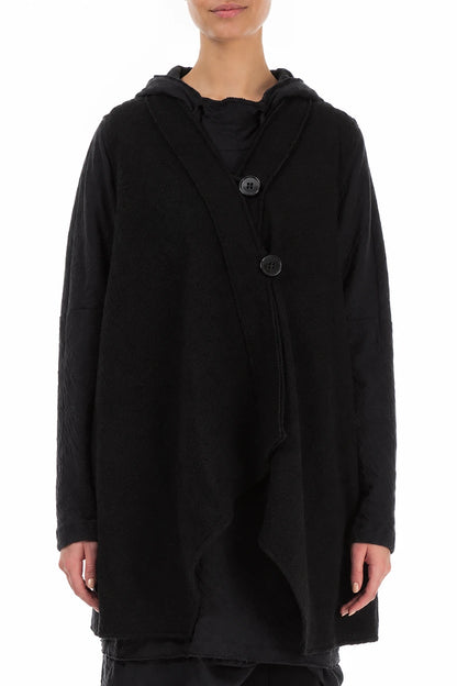 Asymmetric Black Plush Wool Cotton Gilet 2