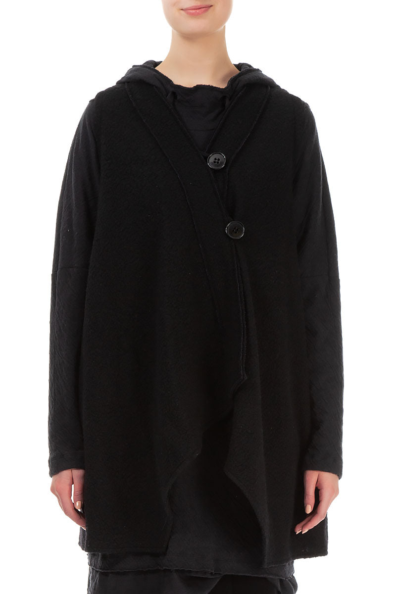 Asymmetric Black Plush Wool Cotton Gilet 2