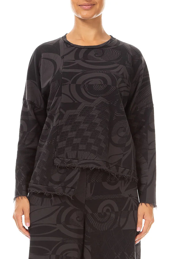 Asymmetrische Bluse aus französischem Frottee und Orbit-Baumwolle in Anthrazit