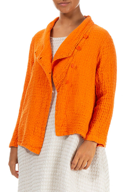 Asymmetric Closure Neon Orange Linen Jacket 3