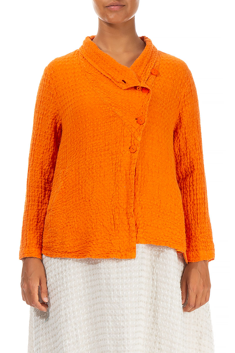 Asymmetric Closure Neon Orange Linen Jacket 1