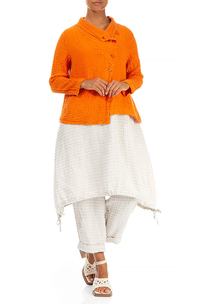 Asymmetric Closure Neon Orange Linen Jacket 4