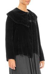 Asymmetric Collar Black Silk Velvet Jacket 3