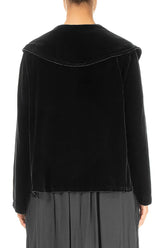 Asymmetric Collar Black Silk Velvet Jacket 2