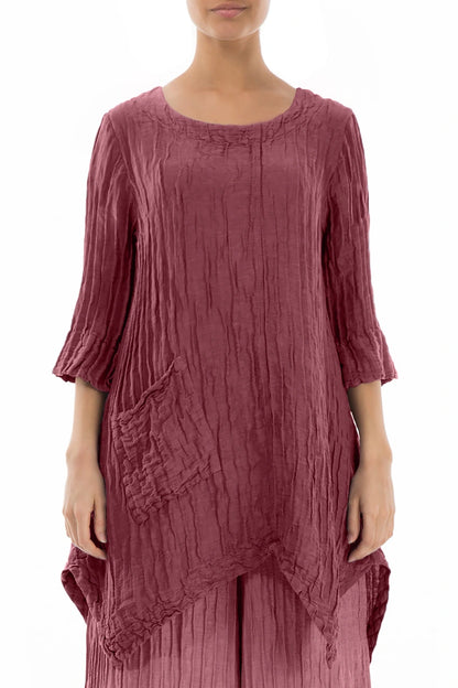 Asymmetric Crinkled Antique Ruby Silk Linen Tunic 1