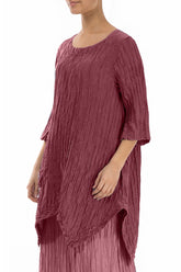 Asymmetric Crinkled Antique Ruby Silk Linen Tunic 3