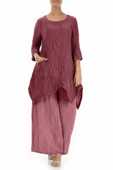 Asymmetric Crinkled Antique Ruby Silk Linen Tunic 5