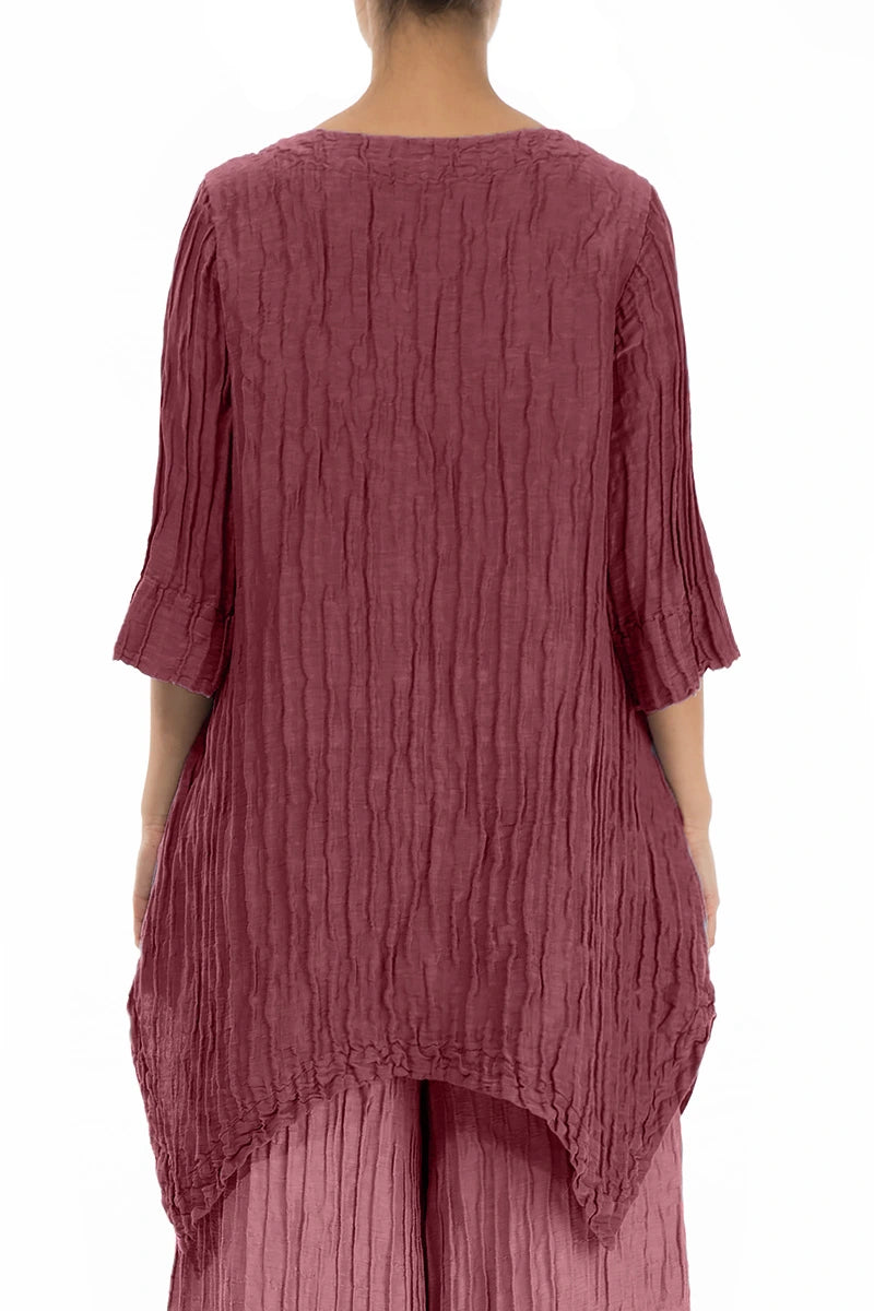 Asymmetric Crinkled Antique Ruby Silk Linen Tunic 2