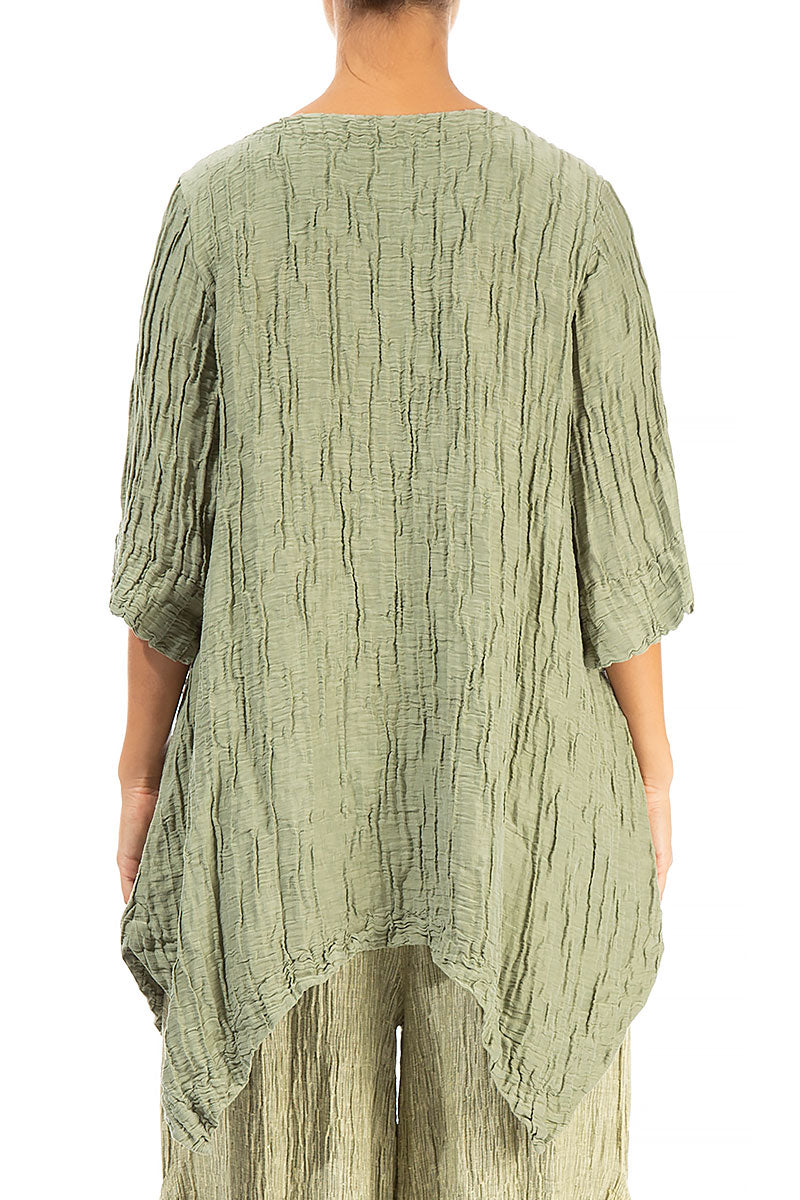 Asymmetric Crinkled Khaki Silk Linen Tunic 2