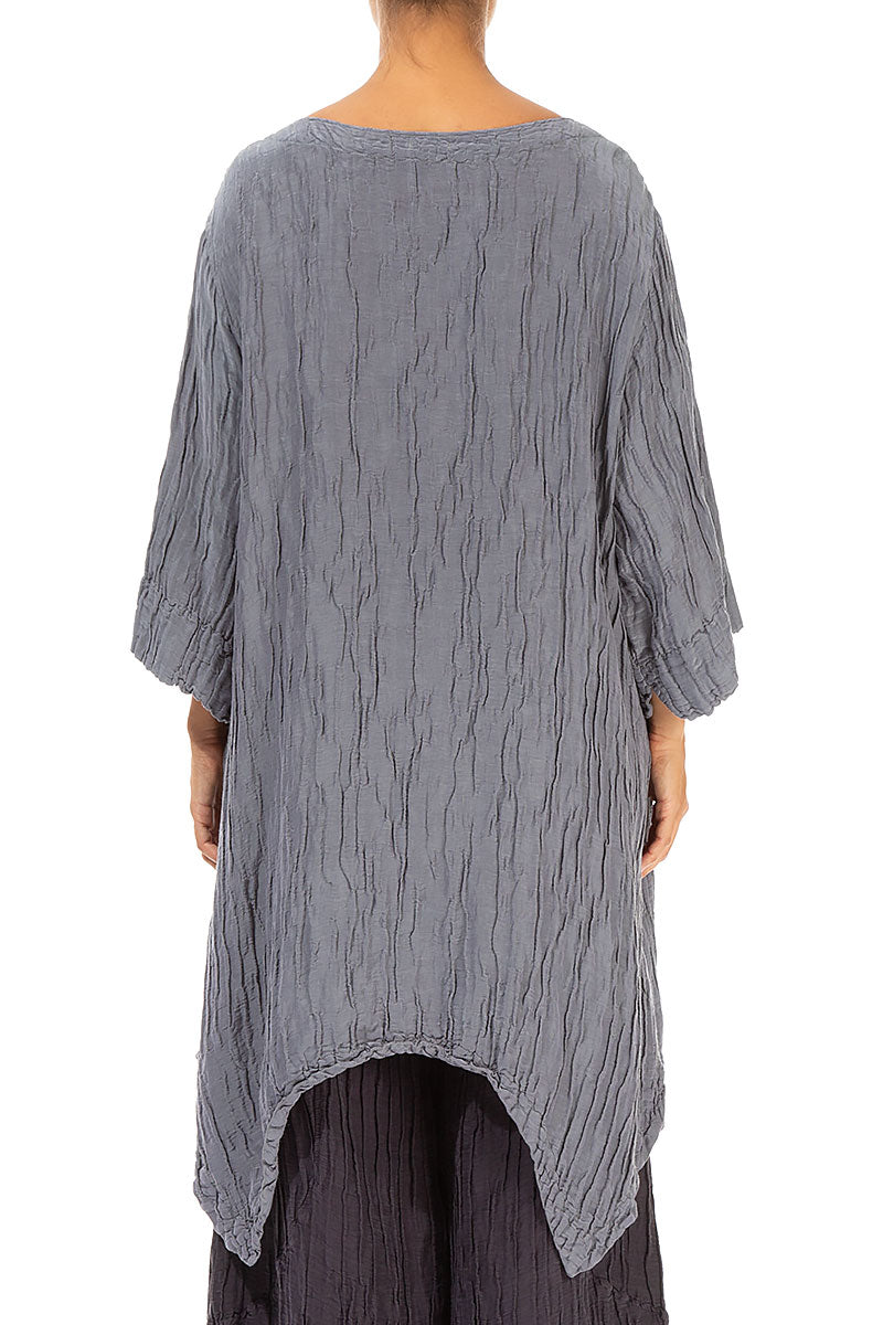 Asymmetric Crinkled Grey Silk Linen Tunic 2