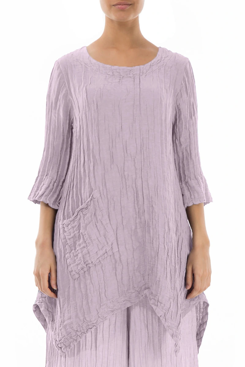 Asymmetric Crinkled Lilac Silk Linen Tunic 1