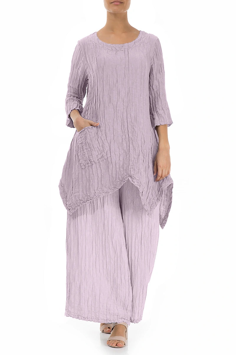Asymmetric Crinkled Lilac Silk Linen Tunic 4