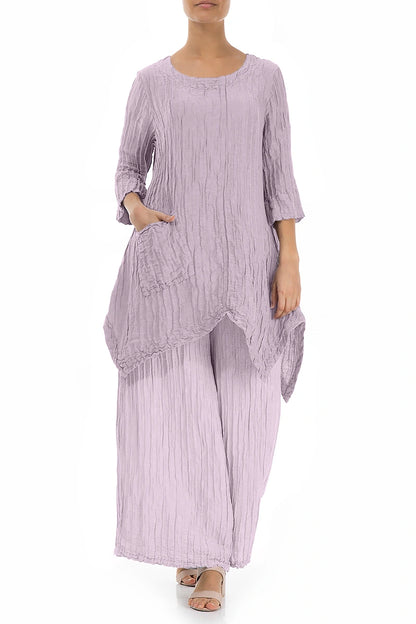 Asymmetric Crinkled Lilac Silk Linen Tunic 4