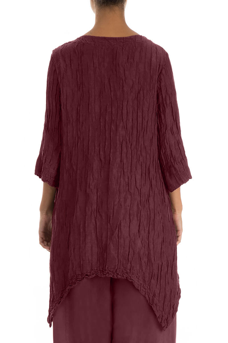 Asymmetric Crinkled Merlot Silk Linen Tunic 2