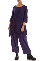 Asymmetric Crinkled Royal Purple Silk Linen Tunic 4