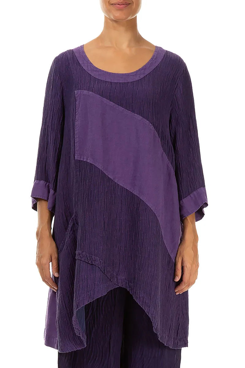 Asymmetric Crinkled Royal Purple Silk Tunic 1