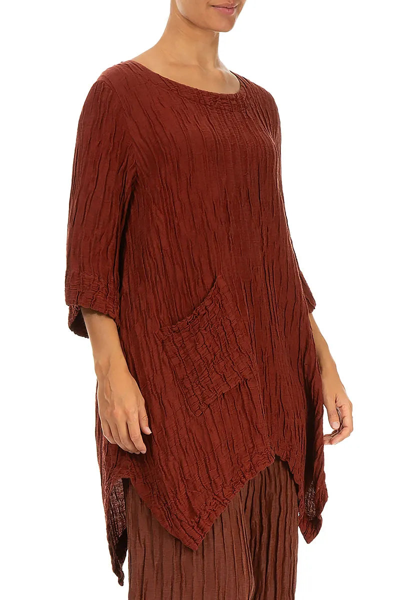 Asymmetric Crinkled Saffron Silk Linen Tunic 3