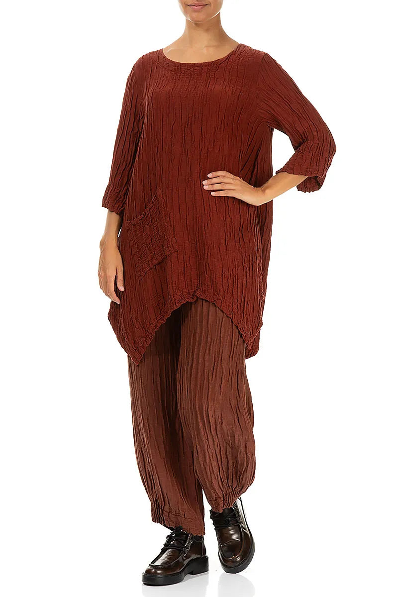 Asymmetric Crinkled Saffron Silk Linen Tunic 4