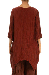 Asymmetric Crinkled Saffron Silk Linen Tunic 2