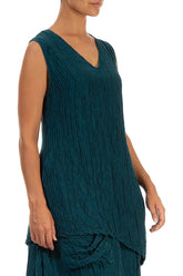 Asymmetric Crinkled Teal Silk Blouse 3