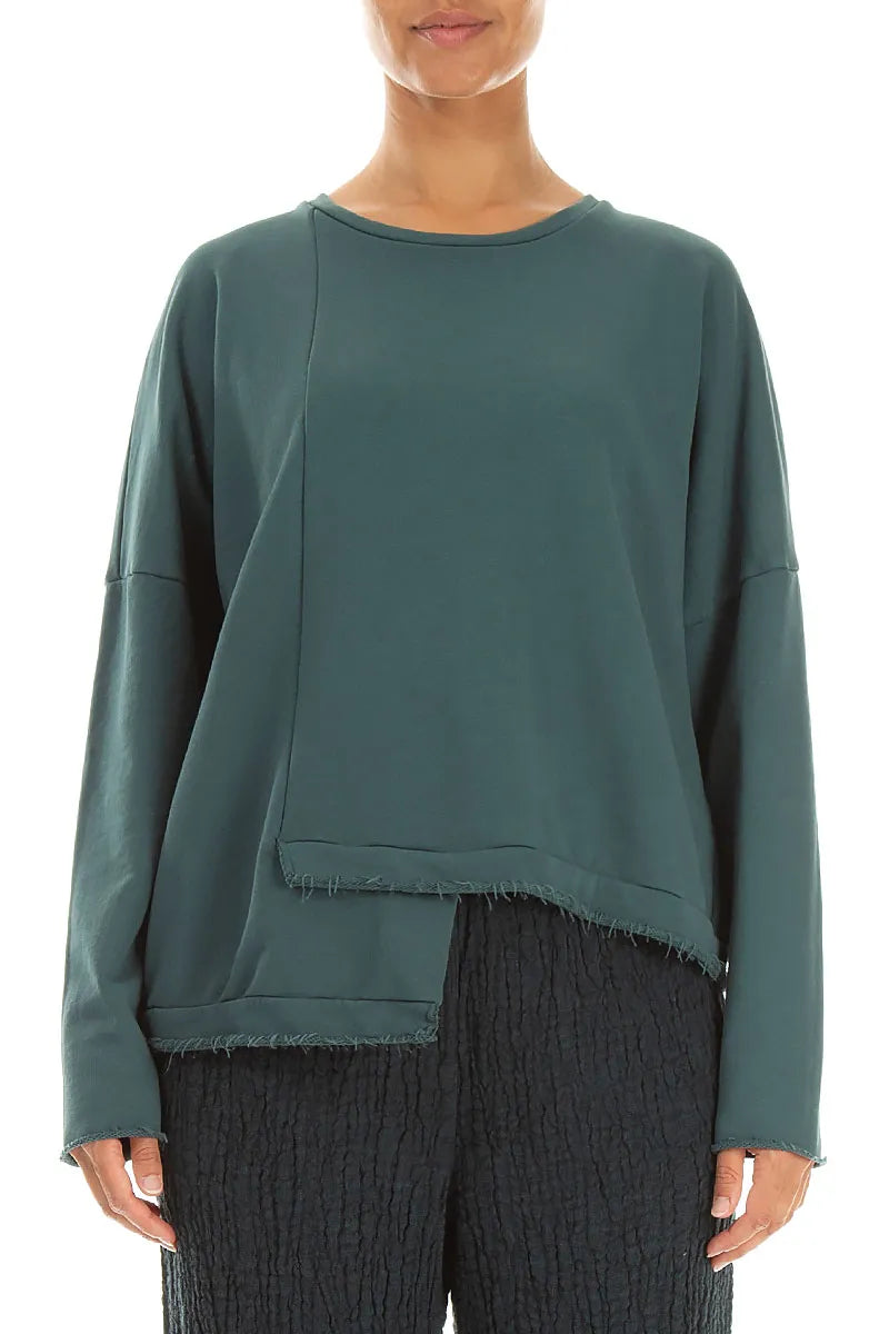 Asymmetric Deep Turquoise French Terry Cotton Blouse