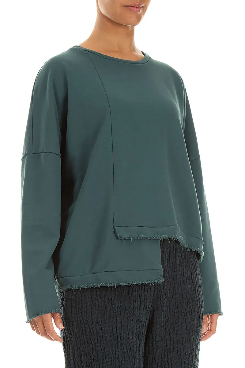 Asymmetric Deep Turquoise French Terry Cotton Blouse