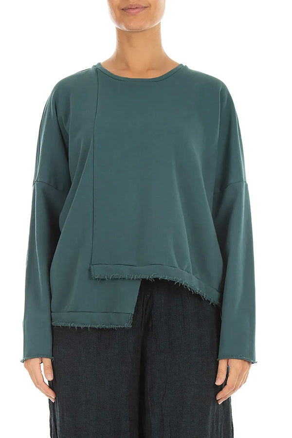 Asymmetric Deep Turquoise French Terry Cotton Blouse 1