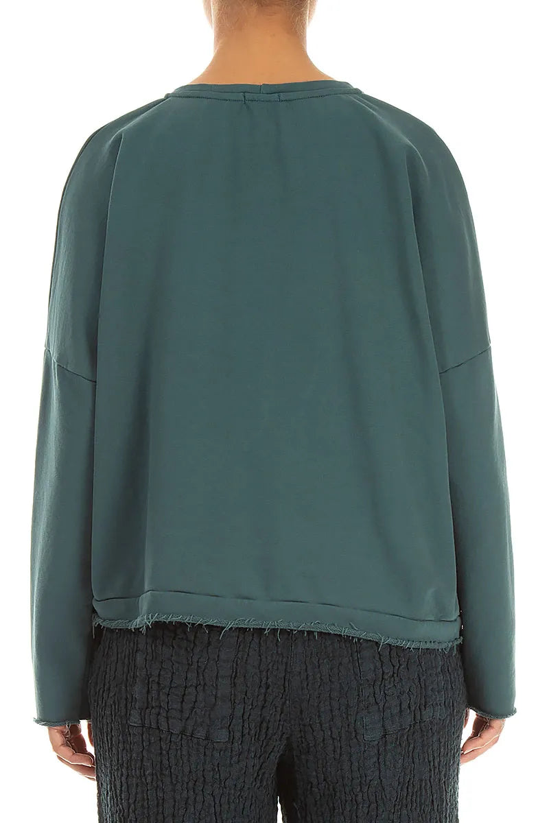 Asymmetric Deep Turquoise French Terry Cotton Blouse 2