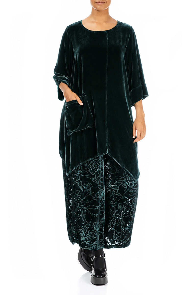Asymmetric Deep Turquoise Silk Velvet Tunic 4
