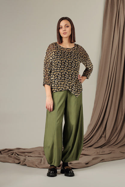 Asymmetric Devoré Petals Gold Silk Velvet Blouse 6