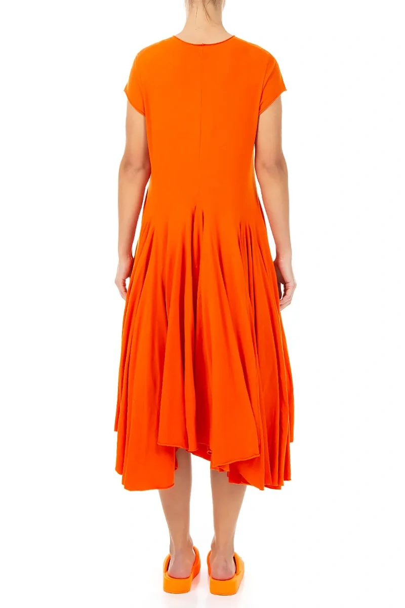Asymmetrisches flammenorangefarbenes Baumwollkleid