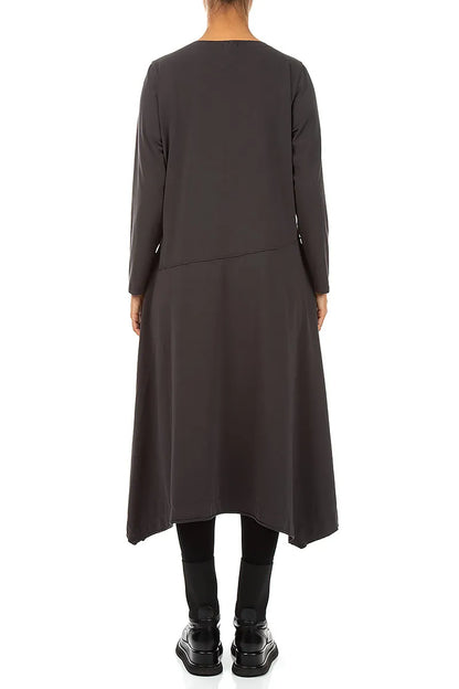 Asymmetric Flared Charcoal Cotton Dress 2