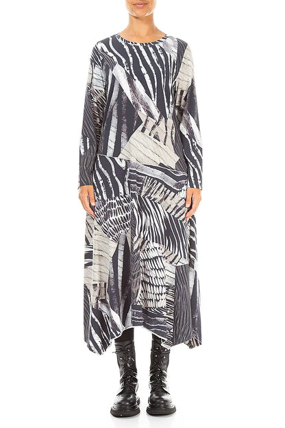 Asymmetric Flared Wild Ink Cotton Dress