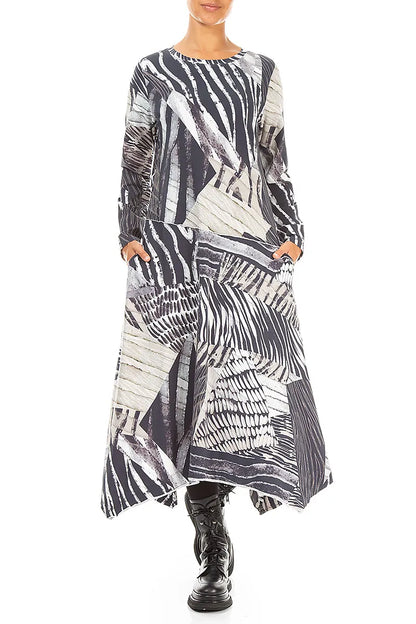 Asymmetric Flared Wild Ink Cotton Dress