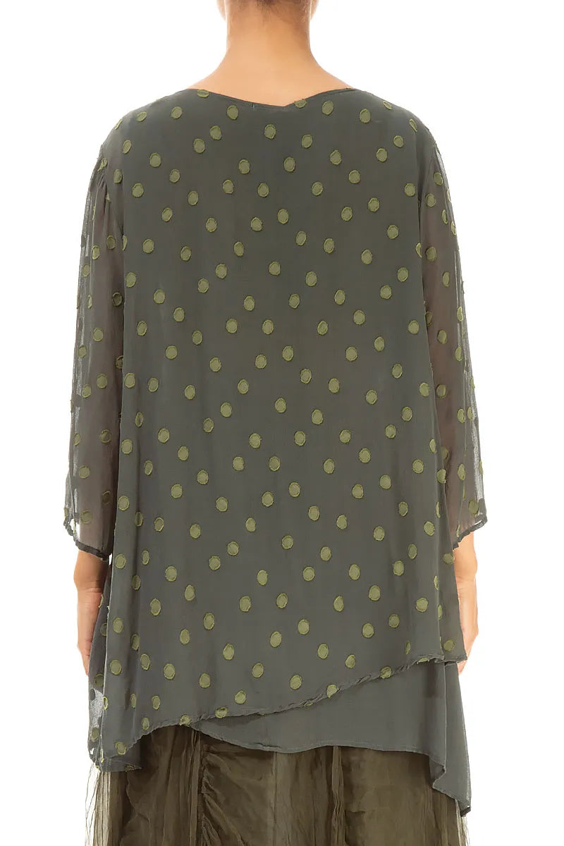 Asymmetric Forest Mist Dotty Silk Blouse 2