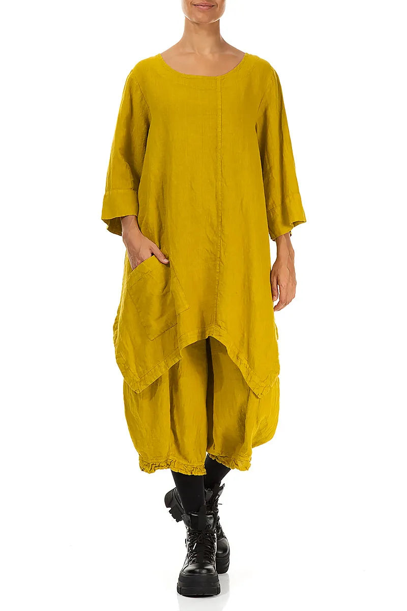 Asymmetric Golden Lime Linen Tunic 4