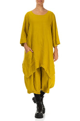Asymmetric Golden Lime Linen Tunic 4