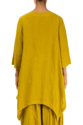 Asymmetric Golden Lime Linen Tunic 2