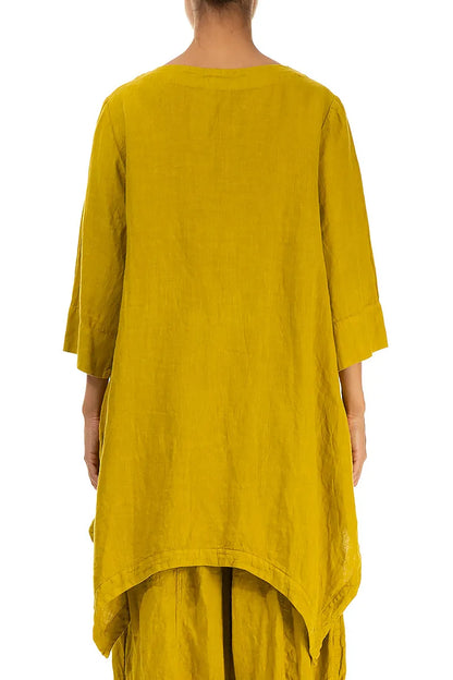 Asymmetric Golden Lime Linen Tunic 2