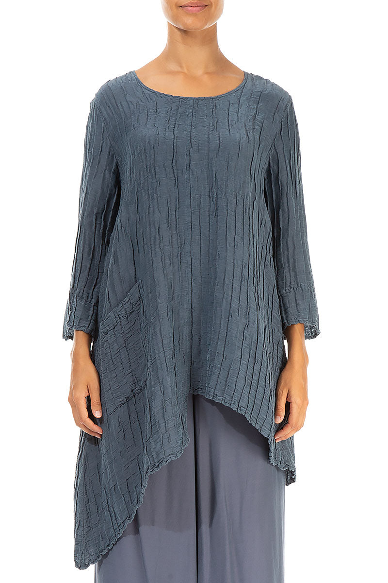 Asymmetric Graphite Crinkled Silk Tunic 1