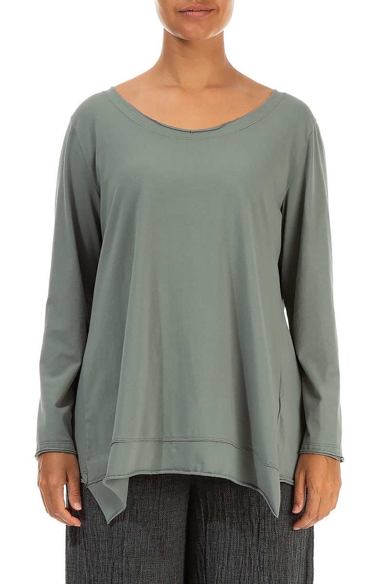 Asymmetric Hem Sage Cotton Blouse 1